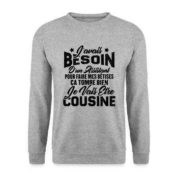 Je vais être cousine, Cadeau pour future cousine - Sweat-shirt Unisexe - gris chiné - Devant - Alina (178cm) & Michal (187cm)