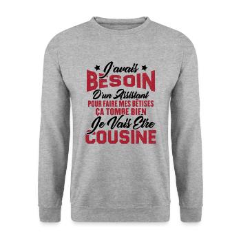 Je vais être cousine, Cadeau pour future cousine - Sweat-shirt Unisexe - gris chiné - Devant - Alina (178cm) & Michal (187cm)
