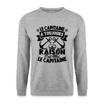 Le Capitaine A Toujours Raison C'est Moi Capitaine - Sweat-shirt Unisexe - gris chiné - Devant - Alina (178cm) & Michal (187cm)