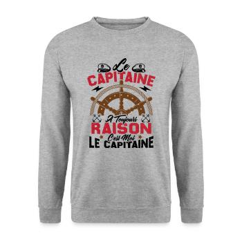 Le Capitaine A Toujours Raison C'est Moi Capitaine - Sweat-shirt Unisexe - gris chiné - Devant - Alina (178cm) & Michal (187cm)