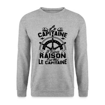 Le Capitaine A Toujours Raison C'est Moi Capitaine - Sweat-shirt Unisexe - gris chiné - Devant - Alina (178cm) & Michal (187cm)