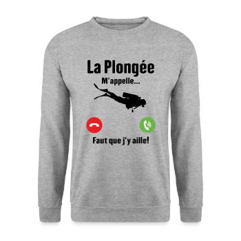 La plongée m'appelle cadeau humour plongeur - Sweat-shirt Unisexe - gris chiné - Devant - Alina (178cm) & Michal (187cm)