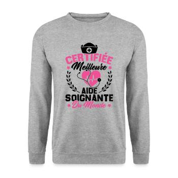 Certifiée meilleure aide-soignante du monde - Sweat-shirt Unisexe - gris chiné - Devant - Alina (178cm) & Michal (187cm)