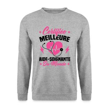 Certifiée meilleure aide-soignante du monde - Sweat-shirt Unisexe - gris chiné - Devant - Alina (178cm) & Michal (187cm)