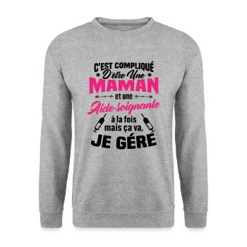 Compliqué d'être une maman et une Aide-soignante - Sweat-shirt Unisexe - gris chiné - Devant - Alina (178cm) & Michal (187cm)