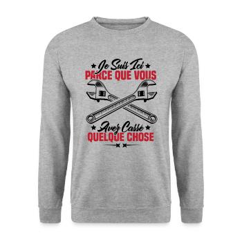 Je suis ici parce que vous avez cassé quelque chos - Sweat-shirt Unisexe - gris chiné - Devant - Alina (178cm) & Michal (187cm)