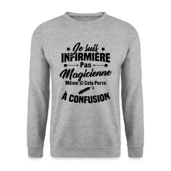 Humour Cadeau Je suis infirmière pas magicienne - Sweat-shirt Unisexe - gris chiné - Devant - Alina (178cm) & Michal (187cm)