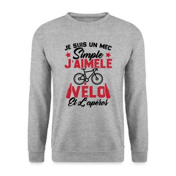 Je Suis Un Mec Simple J'aime Le Vélo Et L'apéro - Sweat-shirt Unisexe - gris chiné - Devant - Alina (178cm) & Michal (187cm)