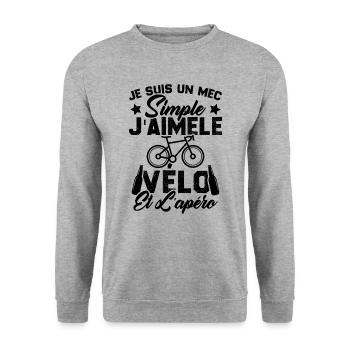 Je Suis Un Mec Simple J'aime Le Vélo Et L'apéro - Sweat-shirt Unisexe - gris chiné - Devant - Alina (178cm) & Michal (187cm)