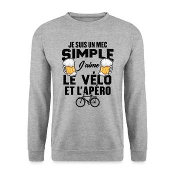 Je Suis Un Mec Simple J'aime Le Vélo Et L'apéro - Sweat-shirt Unisexe - gris chiné - Devant - Alina (178cm) & Michal (187cm)