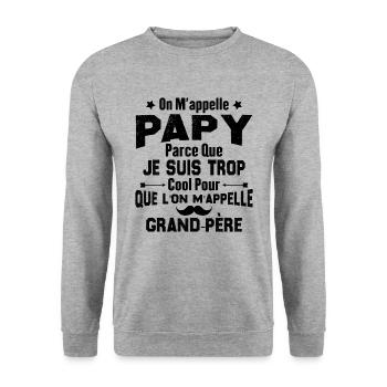 On m'appelle Papy parce que je suis trop cool - Sweat-shirt Unisexe - gris chiné - Devant - Alina (178cm) & Michal (187cm)