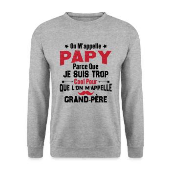 On m'appelle Papy parce que je suis trop cool - Sweat-shirt Unisexe - gris chiné - Devant - Alina (178cm) & Michal (187cm)