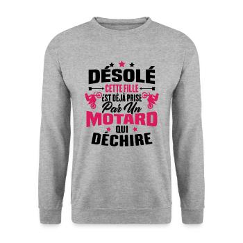 Désolé cette fille est déjà prise par un motard - Sweat-shirt Unisexe - gris chiné - Devant - Alina (178cm) & Michal (187cm)