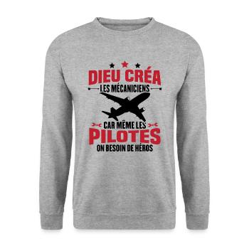 Cadeau humour mécanicien d'avion - Sweat-shirt Unisexe - gris chiné - Devant - Alina (178cm) & Michal (187cm)