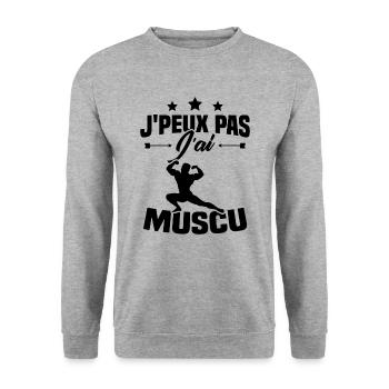 Je peux pas j'ai muscu - Sweat-shirt Unisexe - gris chiné - Devant - Alina (178cm) & Michal (187cm)