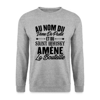 Au nom du verre de pastis et du saint whisky amène - Sweat-shirt Unisexe - gris chiné - Devant - Alina (178cm) & Michal (187cm)