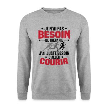 J'ai juste besoin d'aller courir - Humour cadeau - Sweat-shirt Unisexe - gris chiné - Devant - Alina (178cm) & Michal (187cm)