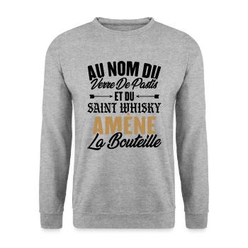 Au nom du verre de pastis et du saint whisky amène - Sweat-shirt Unisexe - gris chiné - Devant - Alina (178cm) & Michal (187cm)