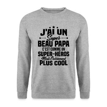 Super beau-papa c'est comme un super héros - Sweat-shirt Unisexe - gris chiné - Devant - Alina (178cm) & Michal (187cm)