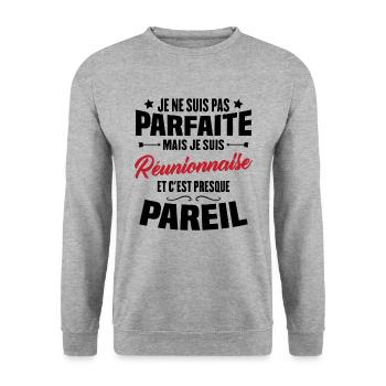 Je ne suis pas parfaite mais je suis Réunionnaise - Sweat-shirt Unisexe - gris chiné - Devant - Alina (178cm) & Michal (187cm)