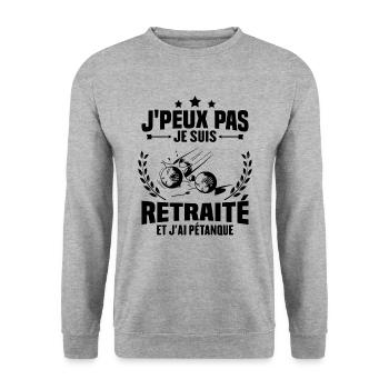 J'peux pas je suis retraité et j'ai pétanque - Sweat-shirt Unisexe - gris chiné - Devant - Alina (178cm) & Michal (187cm)