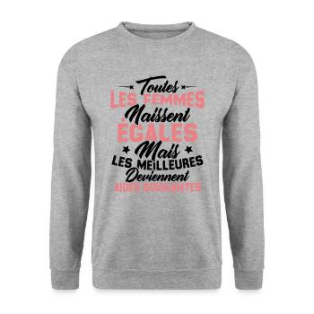 Les meilleures femmes deviennent aides-soignantes - Sweat-shirt Unisexe - gris chiné - Devant - Alina (178cm) & Michal (187cm)