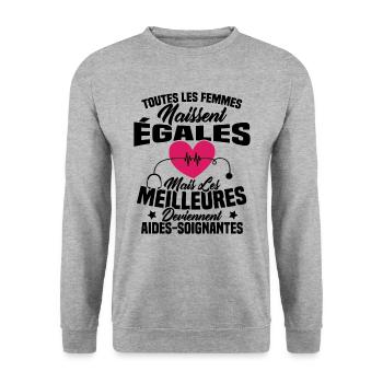 Les meilleures femmes deviennent aides-soignantes - Sweat-shirt Unisexe - gris chiné - Devant - Alina (178cm) & Michal (187cm)