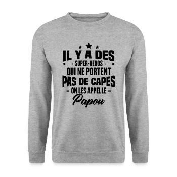 Papou super héros cadeau grand-père - Sweat-shirt Unisexe - gris chiné - Devant - Alina (178cm) & Michal (187cm)