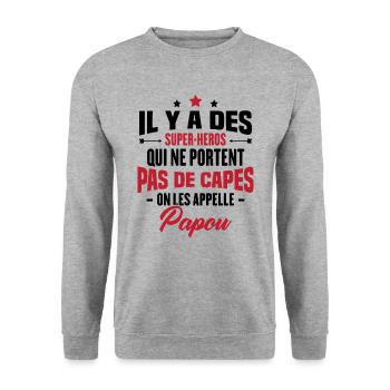 Papou super héros cadeau grand-père - Sweat-shirt Unisexe - gris chiné - Devant - Alina (178cm) & Michal (187cm)