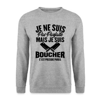 Je Ne Suis Pas Parfaite Mais Je Suis Boucher - Sweat-shirt Unisexe - gris chiné - Devant - Alina (178cm) & Michal (187cm)