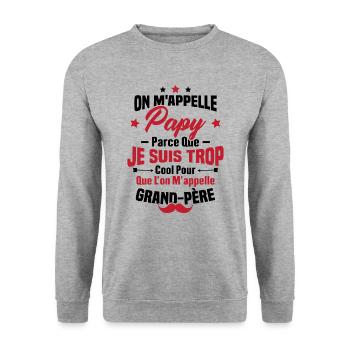 Papy car je suis trop cool / Cadeau grand-père - Sweat-shirt Unisexe - gris chiné - Devant - Alina (178cm) & Michal (187cm)