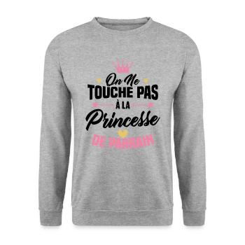 On ne touche pas à la princesse de parrain - Sweat-shirt Unisexe - gris chiné - Devant - Alina (178cm) & Michal (187cm)