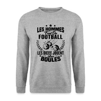 Hommes font du football les dieux jouent aux boule - Sweat-shirt Unisexe - gris chiné - Devant - Alina (178cm) & Michal (187cm)