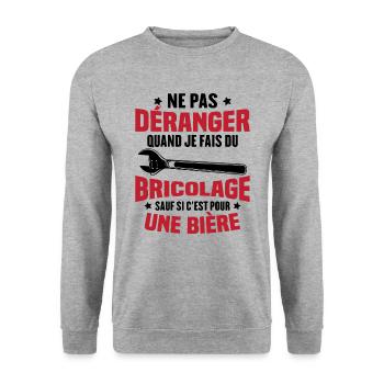 Cadeau humour ne pas déranger bricolage bière - Sweat-shirt Unisexe - gris chiné - Devant - Alina (178cm) & Michal (187cm)