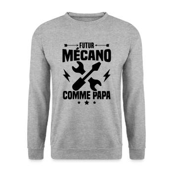 Futur mécano comme papa, Cadeau futur mécano - Sweat-shirt Unisexe - gris chiné - Devant - Alina (178cm) & Michal (187cm)