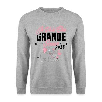 Je Vais Être Grande Sœur 2025, Annonce Grossesse - Sweat-shirt Unisexe - gris chiné - Devant - Alina (178cm) & Michal (187cm)