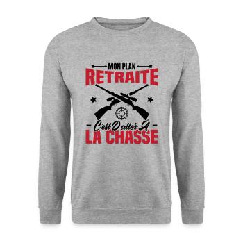 Mon plan retraite c'est d'aller à la chasse - Sweat-shirt Unisexe - gris chiné - Devant - Alina (178cm) & Michal (187cm)