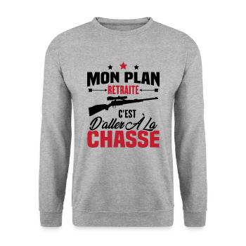 Mon plan retraite c'est d'aller à la chasse - Sweat-shirt Unisexe - gris chiné - Devant - Alina (178cm) & Michal (187cm)