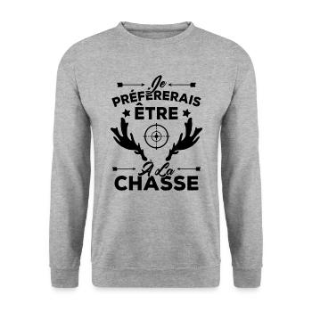 Je préférerais être à la chasse, Cadeau Chasseur - Sweat-shirt Unisexe - gris chiné - Devant - Alina (178cm) & Michal (187cm)