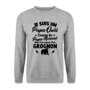 Je suis un papa ours c'est comme un papa normal - Sweat-shirt Unisexe - gris chiné - Devant - Alina (178cm) & Michal (187cm)