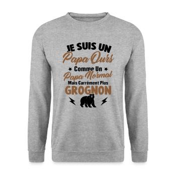 Je suis un papa ours c'est comme un papa normal - Sweat-shirt Unisexe - gris chiné - Devant - Alina (178cm) & Michal (187cm)