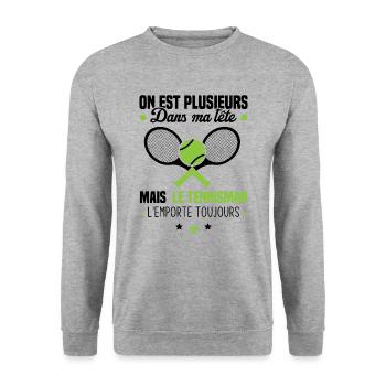 Le tennisman l'emporte toujours Humour cadeau - Sweat-shirt Unisexe - gris chiné - Devant - Alina (178cm) & Michal (187cm)