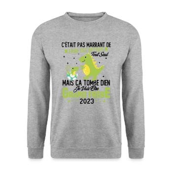 Je vais être grand frère 2023 / Cadeau grand frère - Sweat-shirt Unisexe - gris chiné - Devant - Alina (178cm) & Michal (187cm)