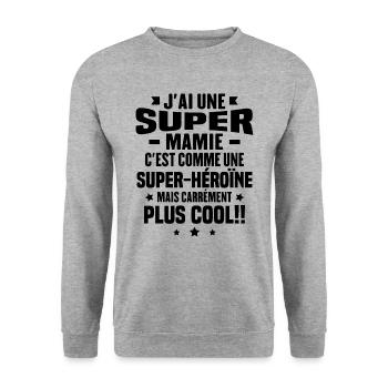 J'ai une super mamie c'est comme une super héroïne - Sweat-shirt Unisexe - gris chiné - Devant - Alina (178cm) & Michal (187cm)
