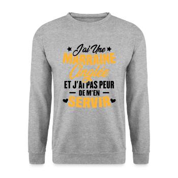 J'ai une marraine cinglée et je peux m'en servir - Sweat-shirt Unisexe - gris chiné - Devant - Alina (178cm) & Michal (187cm)