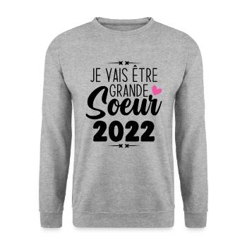 Je Vais Être Grande Sœur 2022, Annonce Grossesse - Sweat-shirt Unisexe - gris chiné - Devant - Alina (178cm) & Michal (187cm)