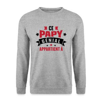 Ce papy génial appartient à [Personnalisable] - Sweat-shirt Unisexe - gris chiné - Devant - Alina (178cm) & Michal (187cm)