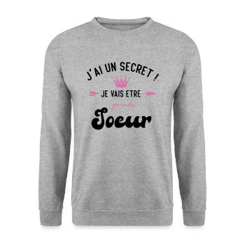 J'ai un secret je vais être grande sœur - Sweat-shirt Unisexe - gris chiné - Devant - Alina (178cm) & Michal (187cm)