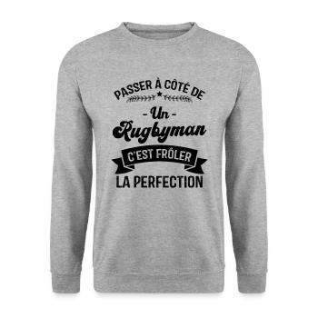 Rugbyman C'est Frôler La Perfection - Sweat-shirt Unisexe - gris chiné - Devant - Alina (178cm) & Michal (187cm)