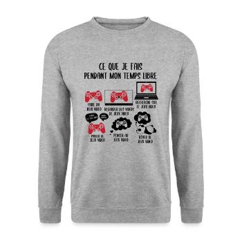 Ce que je fais pendant mon temps libre Jeux video - Sweat-shirt Unisexe - gris chiné - Devant - Alina (178cm) & Michal (187cm)
